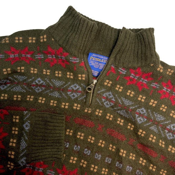 Pendleton Mens 100% Pure Virgin Lambswool Fair Isle 1/4 Zip Sweater Size Large - Picture 1 of 10